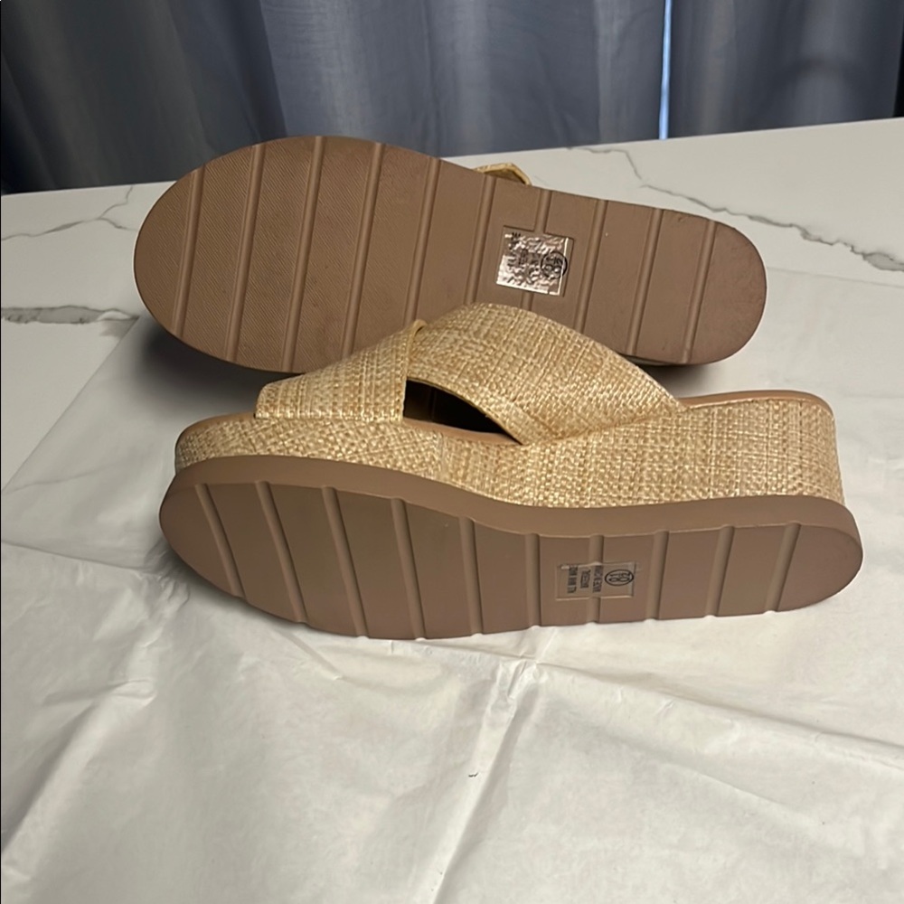 Soda Tan Sandals with Woven Straps and Buckle - Picture 3 of 3